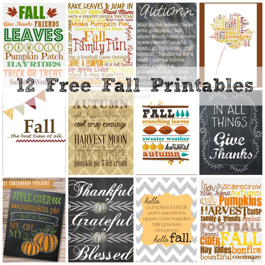 12 Free Fall Printables via Chase the Star