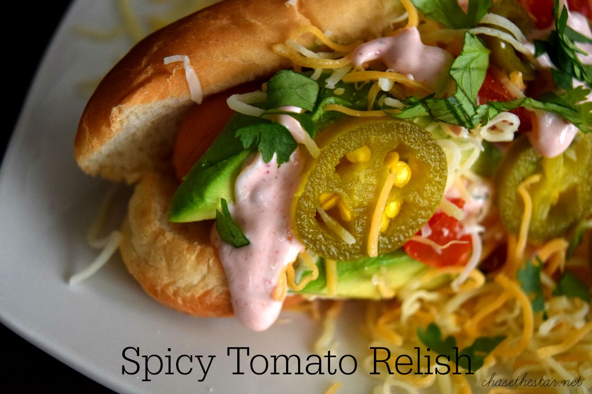 Spicy Tomato Relish #tailgate   #ad #kingOfFlavor #recipe #hotdog